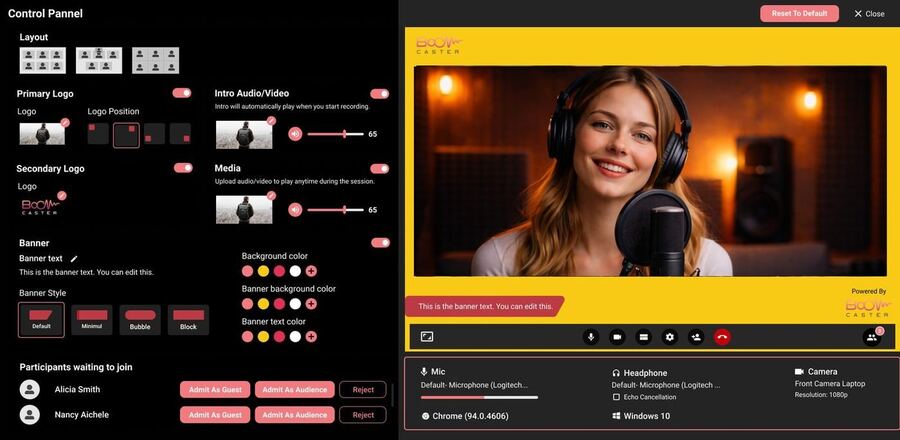 Boomcaster LiveEdit production tools dashboard
