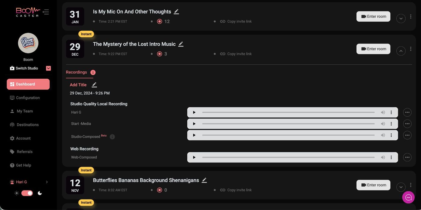 Boomcaster automatic post-production dashboard